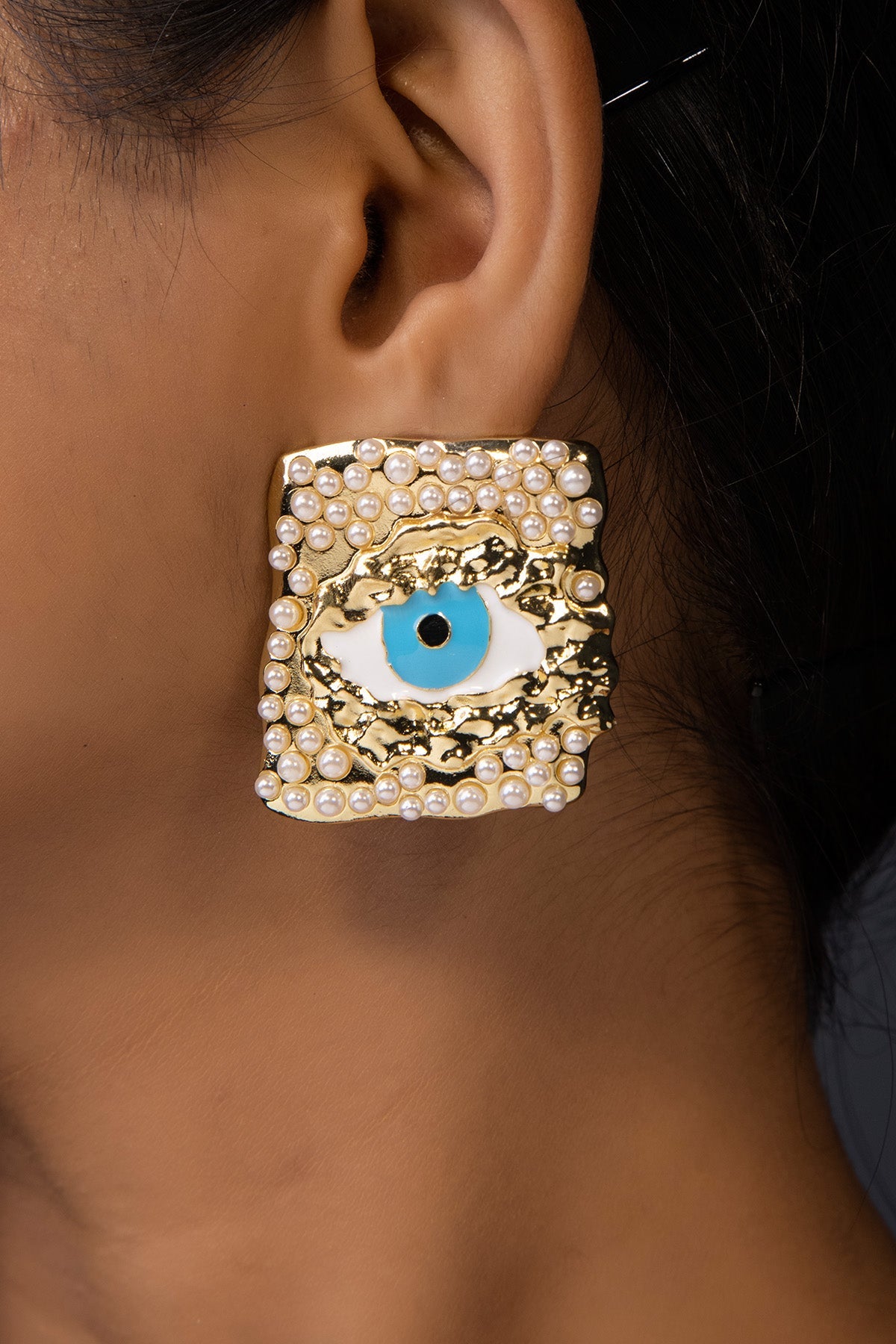 Buy Gold Pearls Evil Eye Earrings by Beauty Spot Jewellery for Women online at ScrollnShops